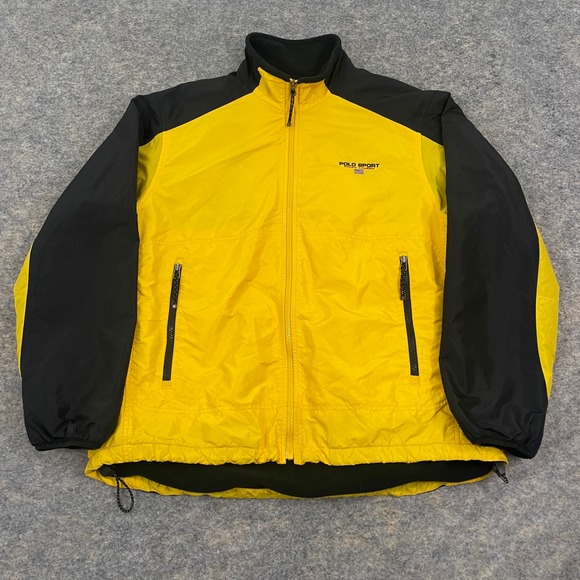 Polo Sport Ralph Lauren Yellow Black Full Zip Jacket Fleece Lined Men's Large - Picture 1 of 6